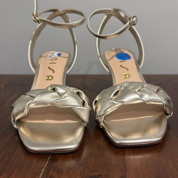 NWOT Unisa Braided Gold Ankle Strap Heels Size 6.5 - Picture 3 of 9